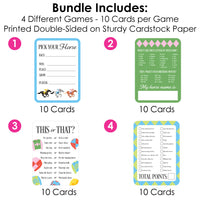 Set of 4 different games with 10 cards each on a white background