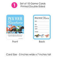 Set of 10 game cards for 'Pick Your Racehorse' game, showing front and back designs.