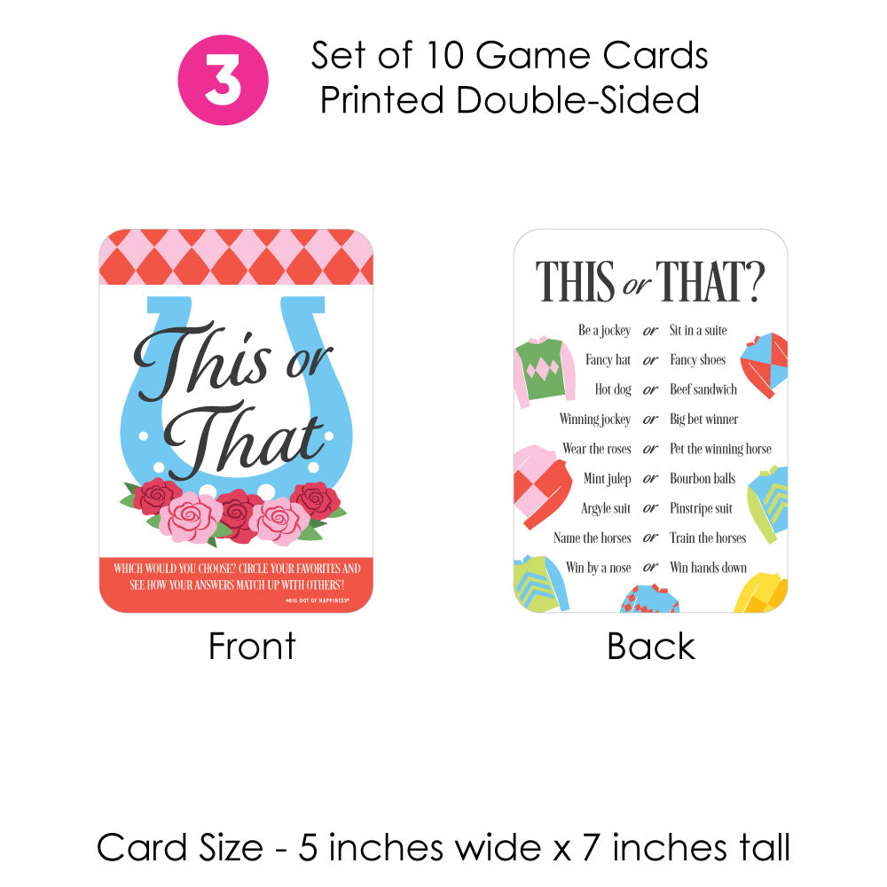 Set of 10 This or That game cards printed double-sided with front and back designs.