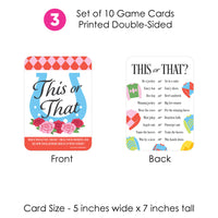 Set of 10 This or That game cards printed double-sided with front and back designs.