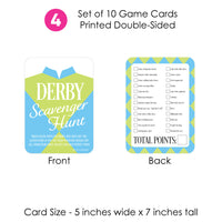 Derby Scavenger Hunt game card set with front and back views on a white background