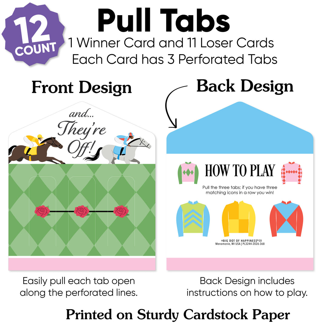 Card game packaging with pull tabs and front/back design illustration
