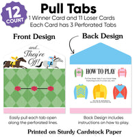 Card game packaging with pull tabs and front/back design illustration