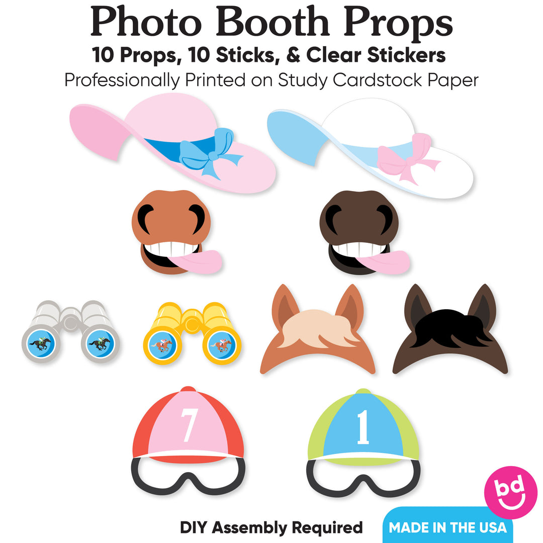 Ten Derby photo booth props with sticks included