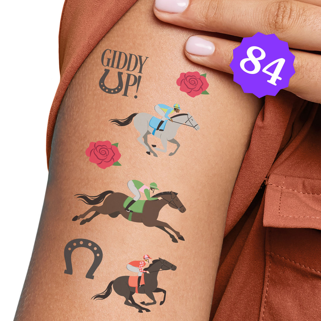 Horse and jockey tattoo design close-up