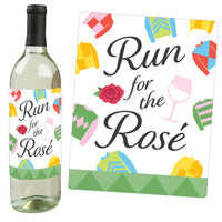 Wine bottle with 'Run for the Rosé' label and matching decorative sign.
