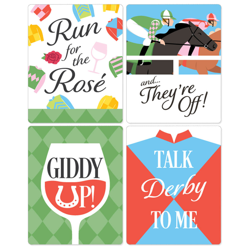 Four coordinating Derby wine labels