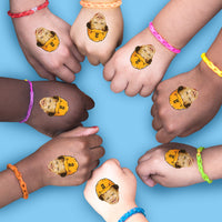 Personalized construction party tattoos with custom face photos for kids.