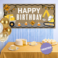 Dump truck birthday party backdrop with excavators
