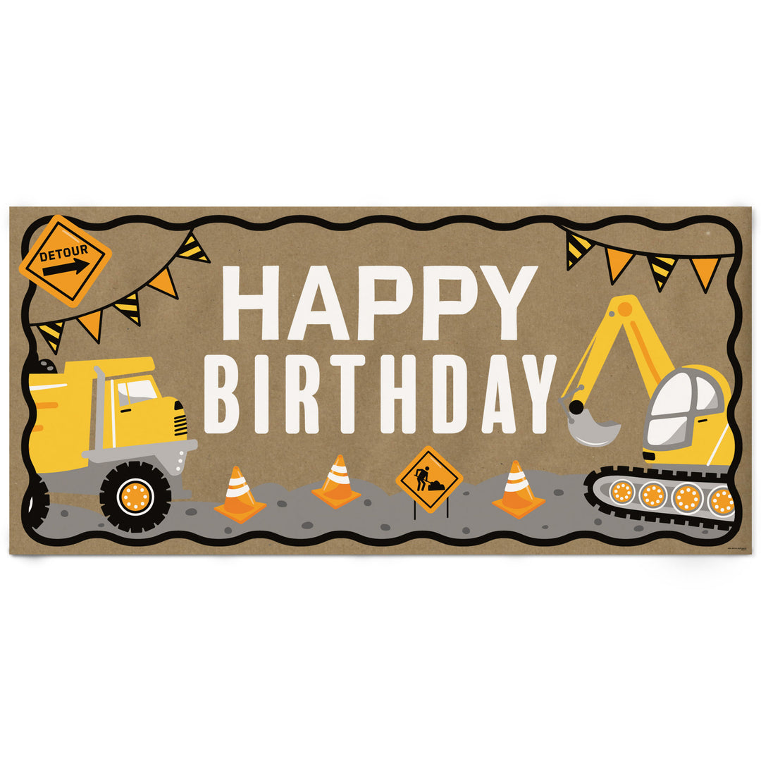 Construction happy birthday kraft paper banner truck theme