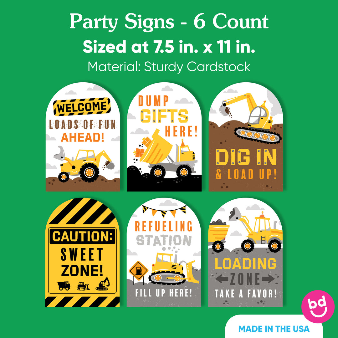 Dig It Construction Party Signs Set - 6 Ct