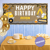 Truck-themed birthday backdrop with personalized banner