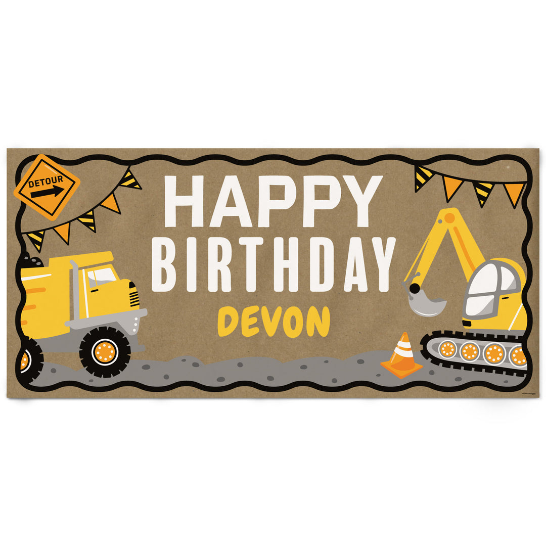 Personalized Construction Happy Birthday kraft banner
