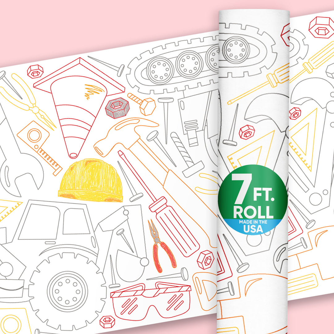 Dig It construction coloring table runner on party table