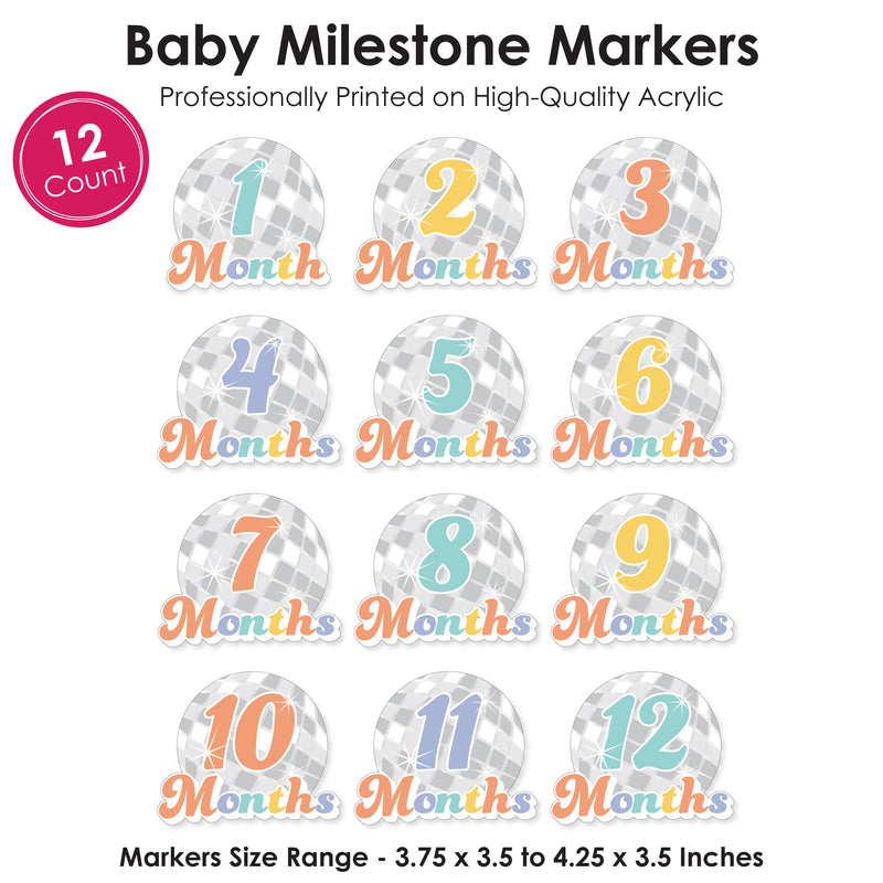 Disco Ball - Groovy Hippie Baby Monthly Cards - Shaped Acrylic Milestone Markers - Set of 12