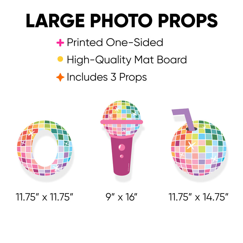 Disco Ball - Microphone and Drink Decorations - Groovy Hippie Party Large Photo Props - 3 Pc