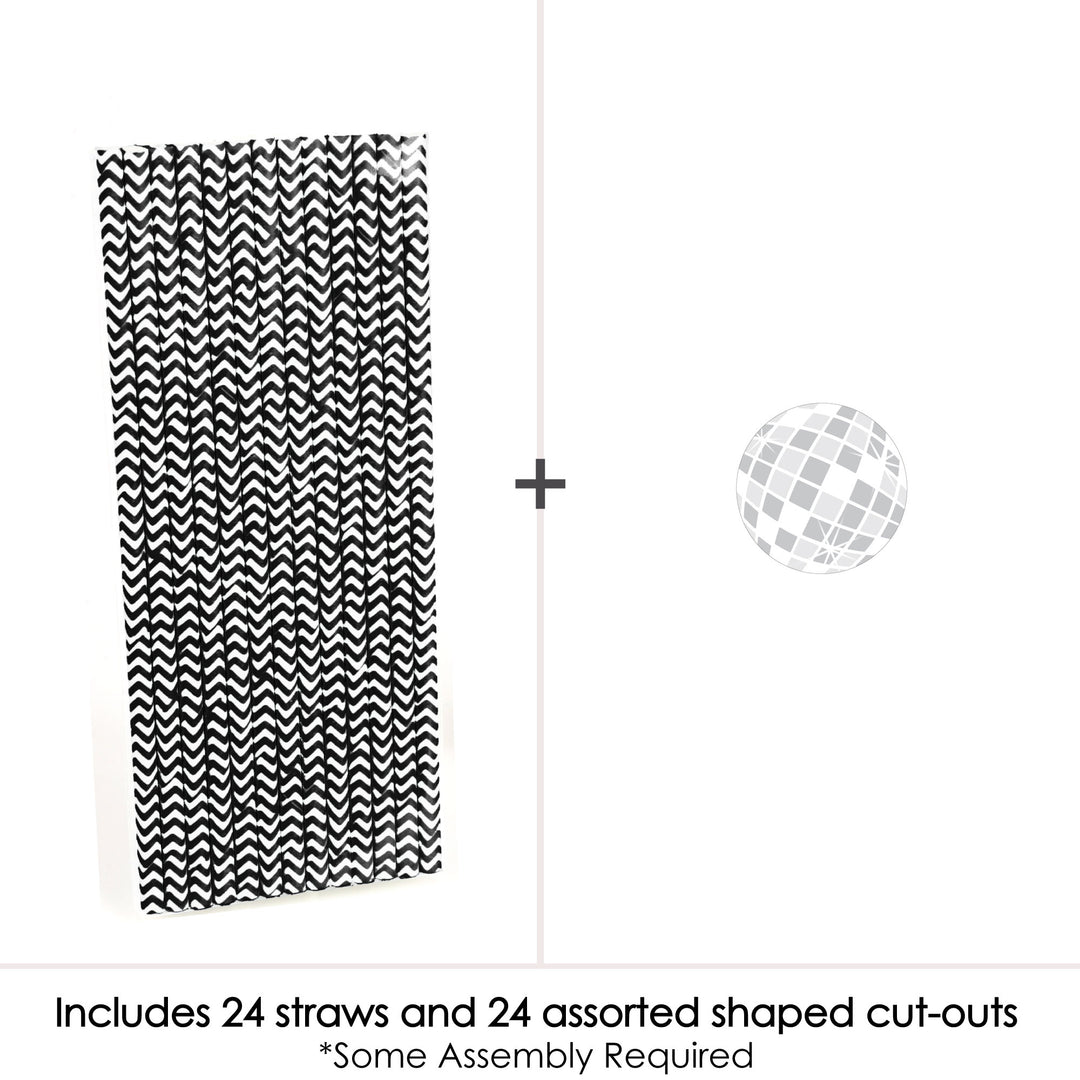 Disco Ball - Paper Straw Decor - Groovy Hippie Party Striped Decorative Straws - Set of 24