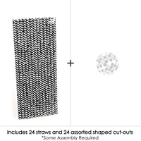 Disco Ball - Paper Straw Decor - Groovy Hippie Party Striped Decorative Straws - Set of 24