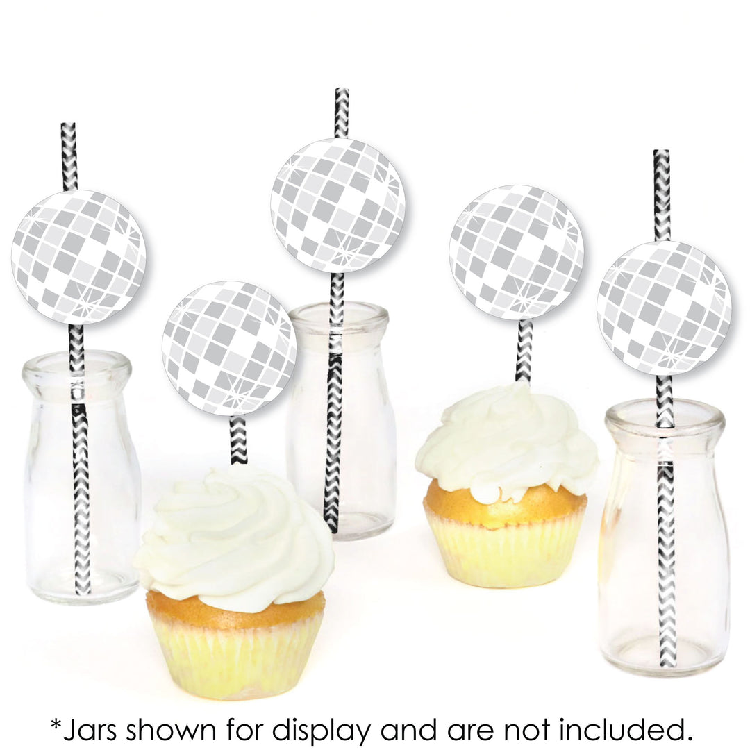 Disco Ball - Paper Straw Decor - Groovy Hippie Party Striped Decorative Straws - Set of 24