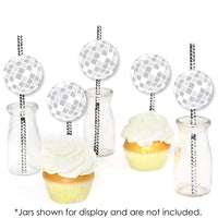 Disco Ball - Paper Straw Decor - Groovy Hippie Party Striped Decorative Straws - Set of 24