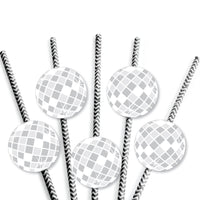 Disco Ball - Paper Straw Decor - Groovy Hippie Party Striped Decorative Straws - Set of 24
