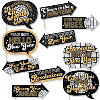 Funny Disco New Year - Groovy NYE Party Photo Booth Props Kit - 10 Piece