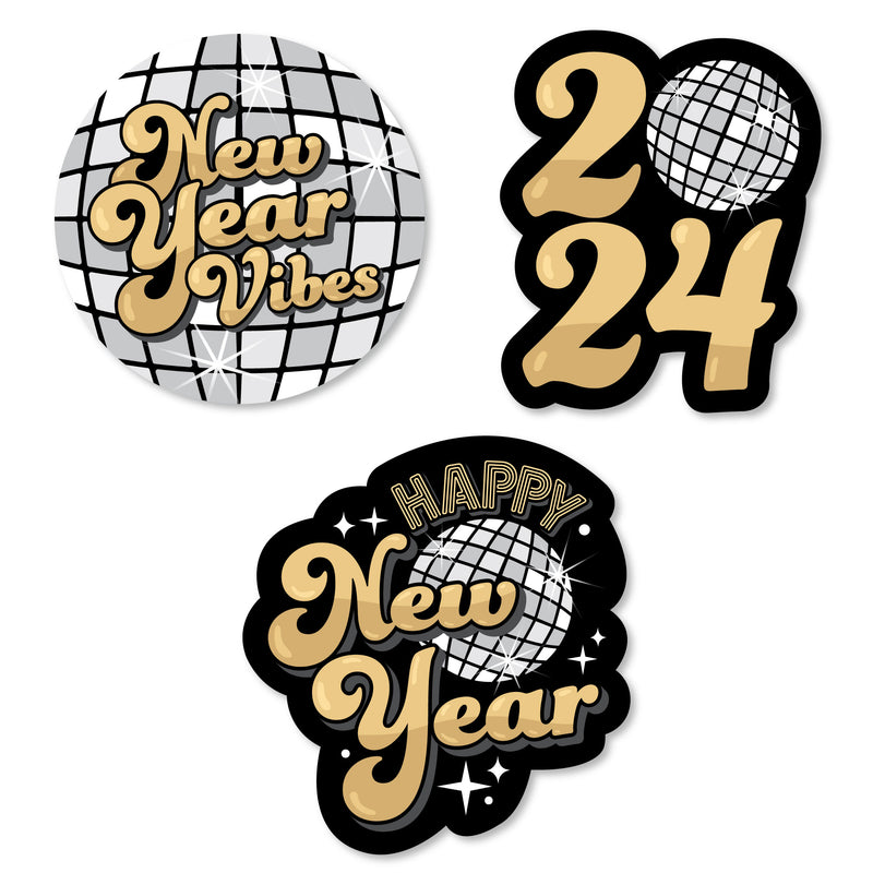 Disco New Year - DIY Shaped Groovy 2024 NYE Party Cut-Outs - 24 Count