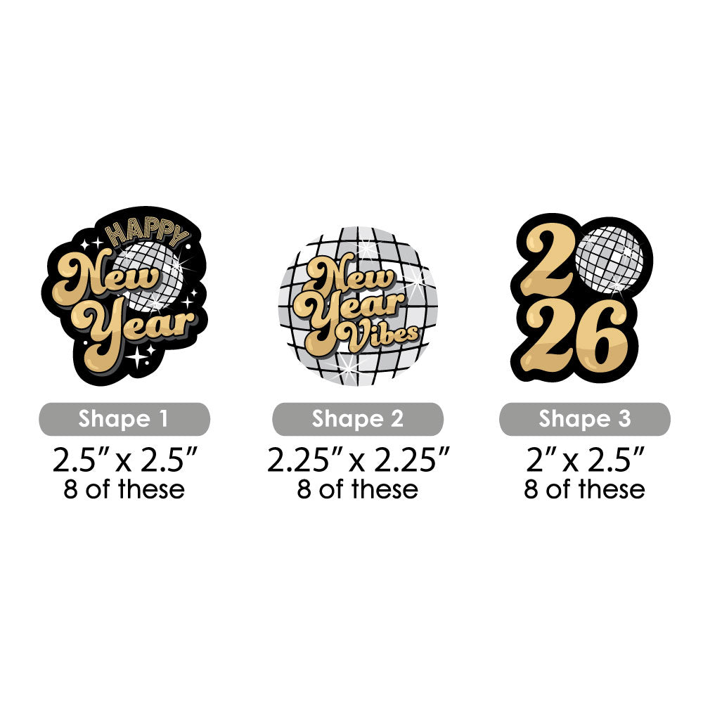 Disco New Year - DIY Shaped Groovy 2026 NYE Party Cut-Outs - 24 Count