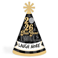 Disco New Year - Cone Party Hats - Groovy 2026 NYE Resolution Cone Party Hat for Kids and Adults - Set of 8 (Standard Size)