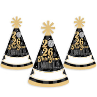 Disco New Year - Cone Party Hats - Groovy 2026 NYE Resolution Cone Party Hat for Kids and Adults - Set of 8 (Standard Size)