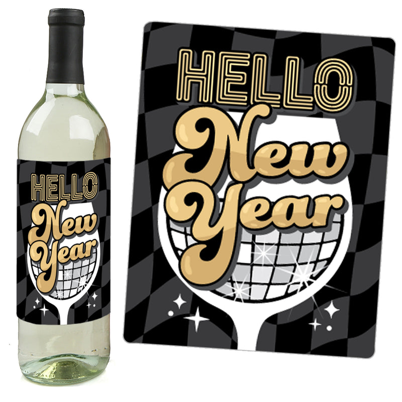 Disco New Year - Groovy 2024 NYE Party Decorations for Women and Men - Wine Bottle Label Stickers - Set of 4