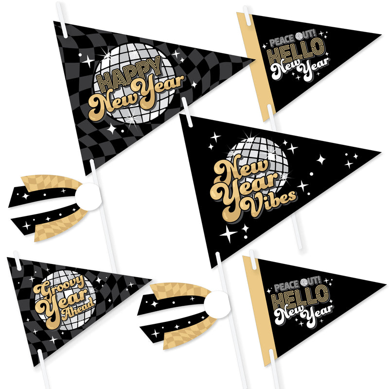 Disco New Year - Triangle Groovy NYE Party Photo Props - Pennant Flag Centerpieces - Set of 20
