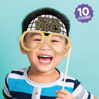 Disco New Year Glasses - Paper Card Stock Groovy 2026 NYE Party Photo Booth Props Kit - 10 Count