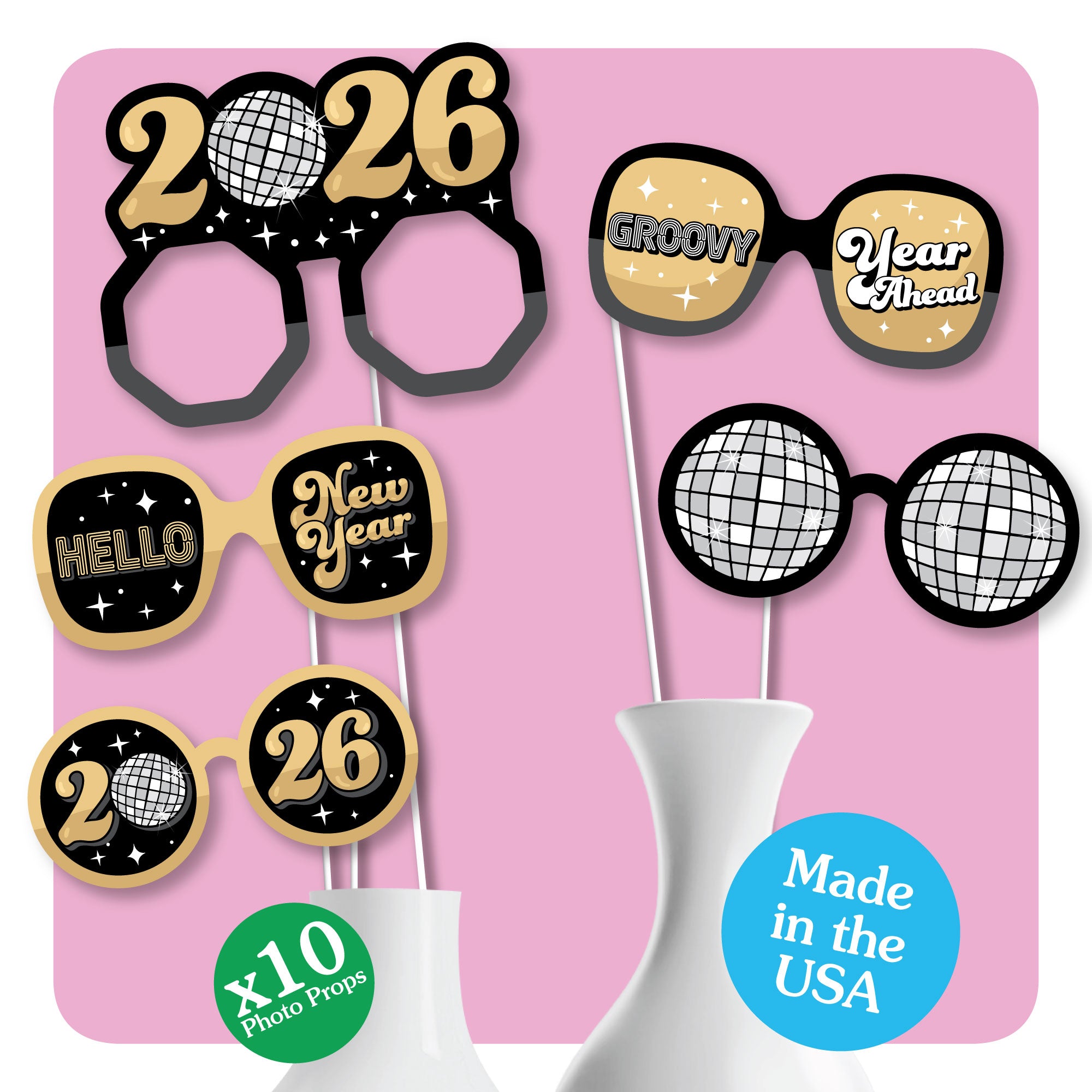 2026 New Year Photo Booth Props - 30 Piece Party Decorations Kit With Hanging Swirls