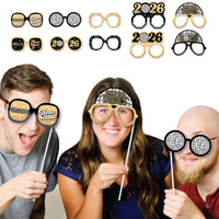 Disco New Year Glasses - Paper Card Stock Groovy 2026 NYE Party Photo Booth Props Kit - 10 Count