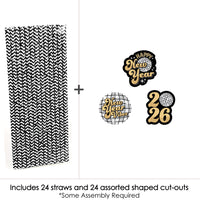 Disco New Year - Paper Straw Decor - Groovy 2026 NYE Party Striped Decorative Straws - Set of 24