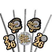 Disco New Year - Paper Straw Decor - Groovy 2026 NYE Party Striped Decorative Straws - Set of 24
