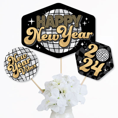 Disco New Year - Groovy 2024 NYE Party Centerpiece Sticks - Table Toppers - Set of 15