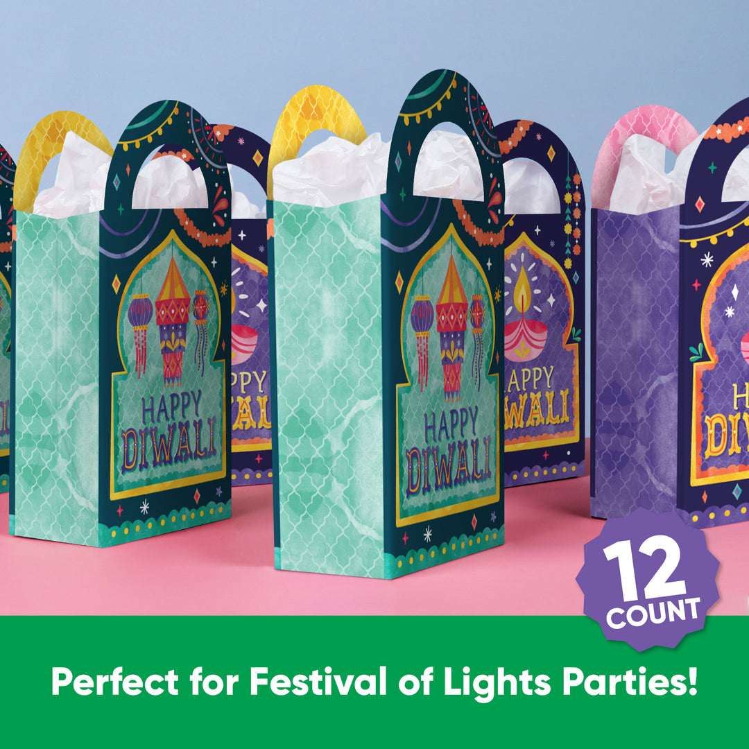 Diwali Festival of Lights Paper Favor Bags - 12 Ct