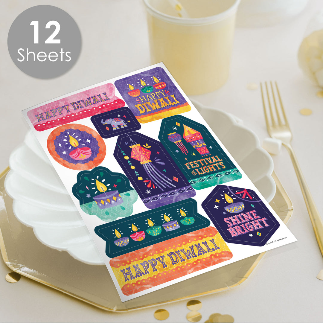 Diwali Festival of Lights Party Favor Stickers - 12 Sheets - 120 Stickers