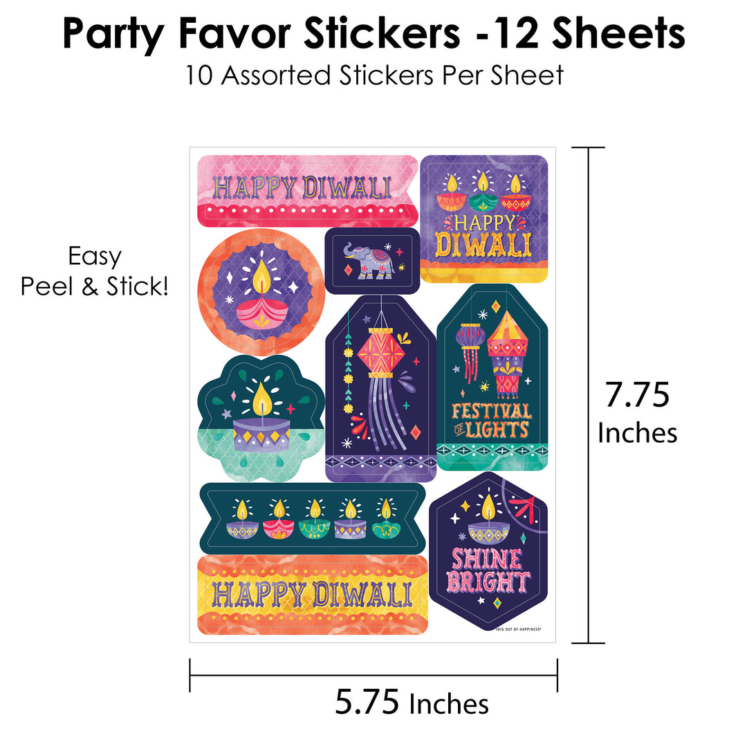 Diwali Festival of Lights Party Favor Stickers - 12 Sheets - 120 Stickers