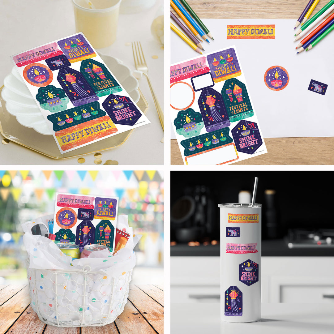 Diwali Festival of Lights Party Favor Stickers - 12 Sheets - 120 Stickers