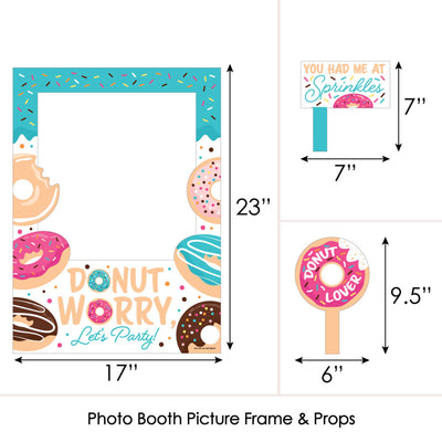 Donut Worry, Let's Party - Doughnut Party Selfie Photo Booth Picture Frame and Props - Printed on Sturdy Material