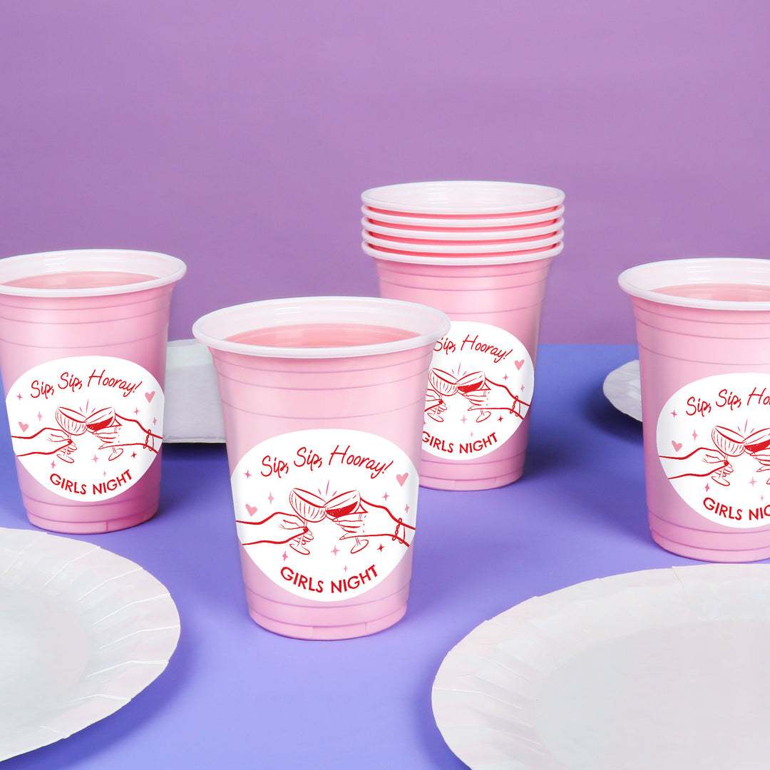 girls night drink station setup with personalized party cups