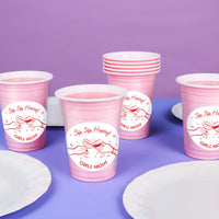 girls night drink station setup with personalized party cups