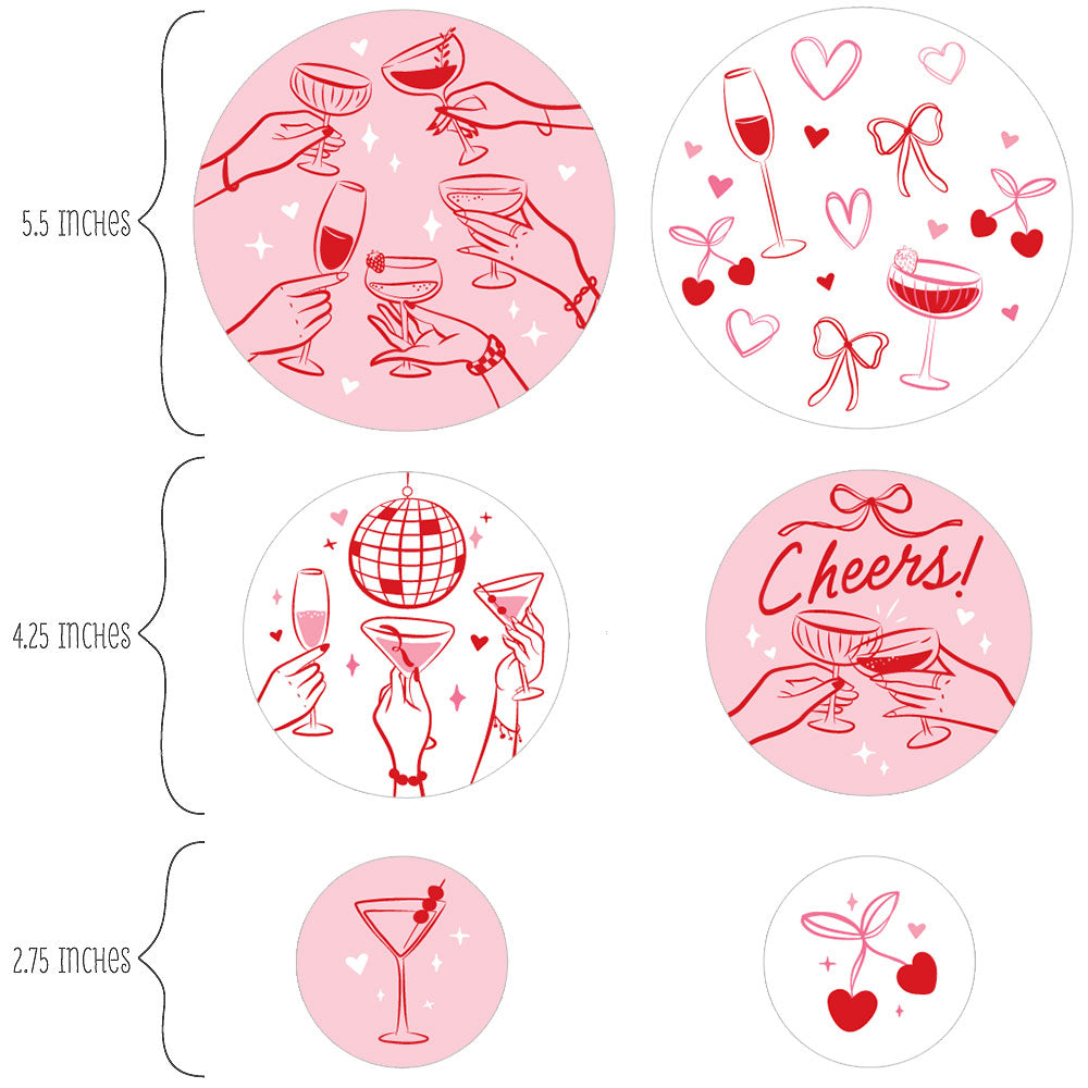 cocktail themed oversized confetti circles girls night decor close up