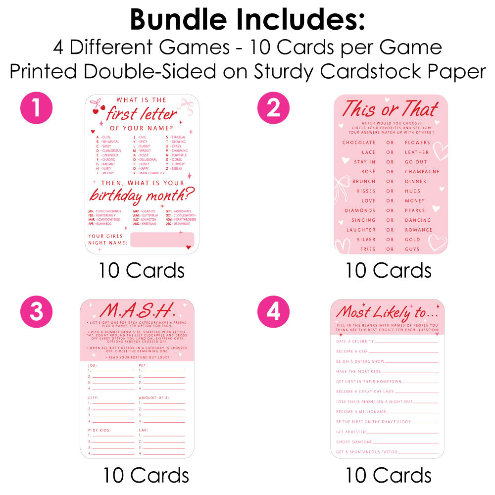 4 different party games card designs detail