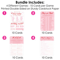 4 different party games card designs detail