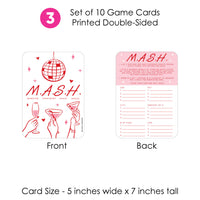 Set of 10 M.A.S.H. game cards, front and back view, on a white background.