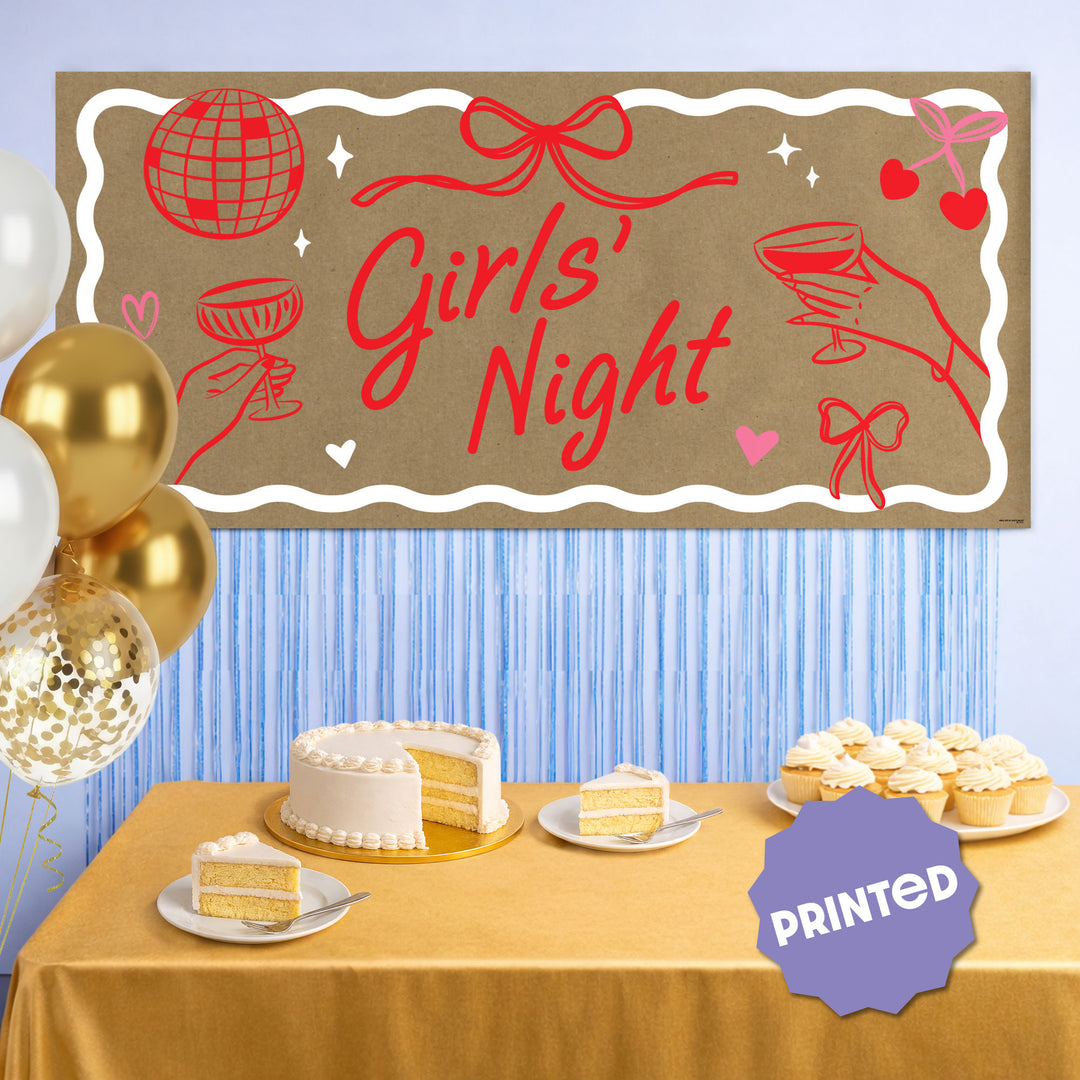 girls night backdrop with kraft banner decor